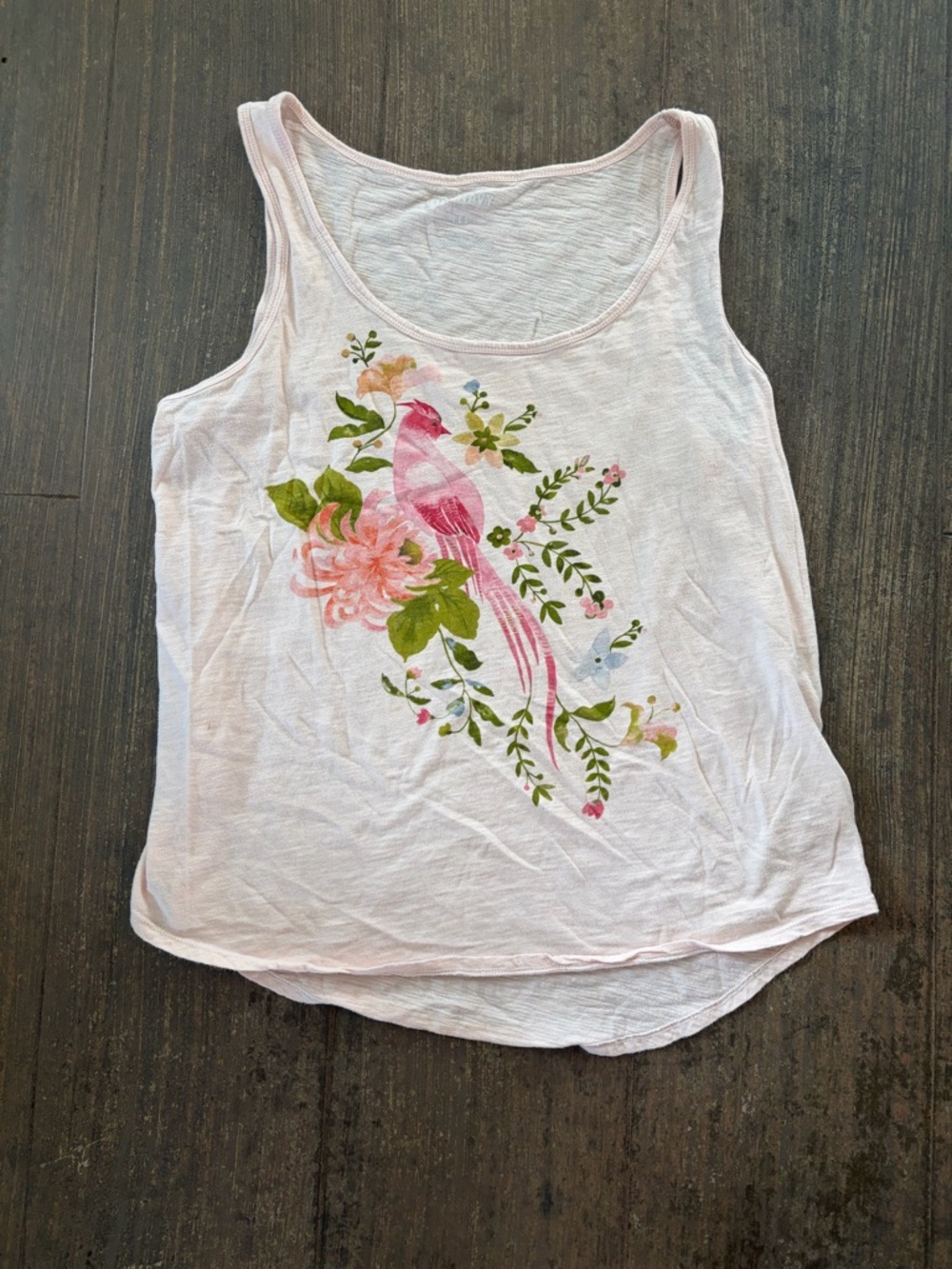 Old Navy Light Pink Floral Bird Tank Top - Women's Sleeveless Tee